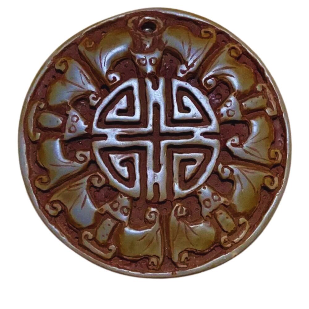 Carved Cinnabar Pendant Chinese Longevity Symbol Large Vintage